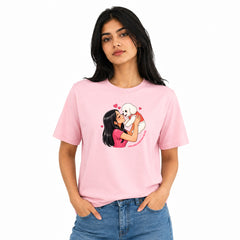 Dog Lover's Round Neck T-Shirts For Women - Paws Love - (170 GSM) single jersey
