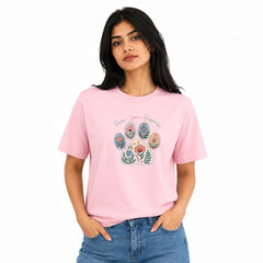 Dog Lover's Round Neck T-Shirts For Women - Paws Love Happiness - (170 GSM) single jersey