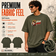 Freethinker | Arif Men's Jesus Save Us Crew neck Oversized T-Shirt - (225 GSM heavyweight fabric)