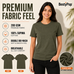 Women’s Plain Round Neck T-Shirt - 200 GSM Supima cotton Single Jersey