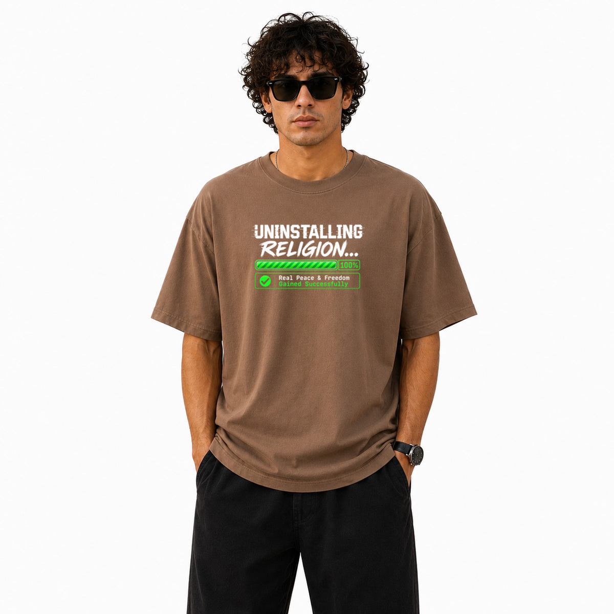Freethinker | Arif Men's Uninstalling Religion Crew neck Oversized T-Shirt - (225 GSM heavyweight fabric)