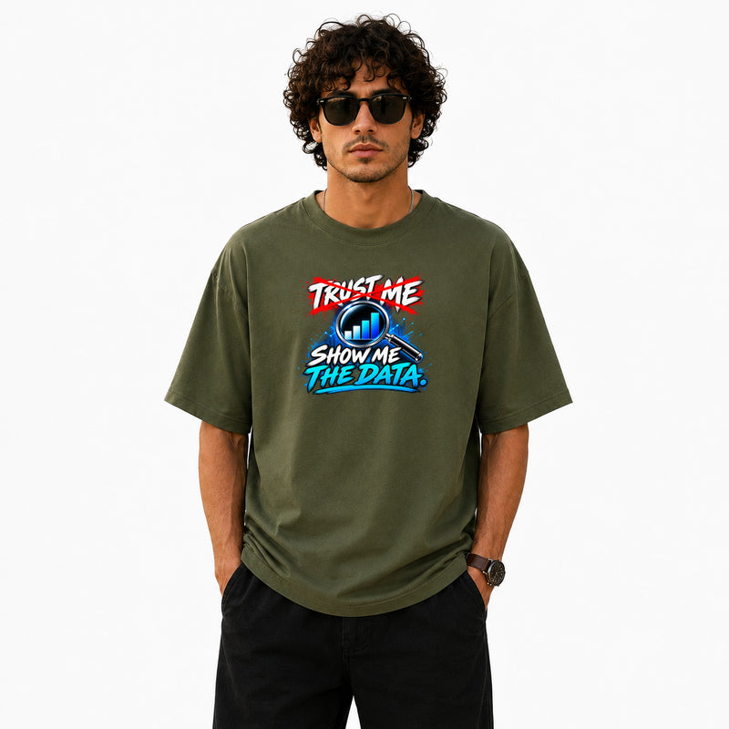 Freethinker | Arif Men's Show Me The Data Crew neck Oversized T-Shirt - (225 GSM heavyweight fabric)