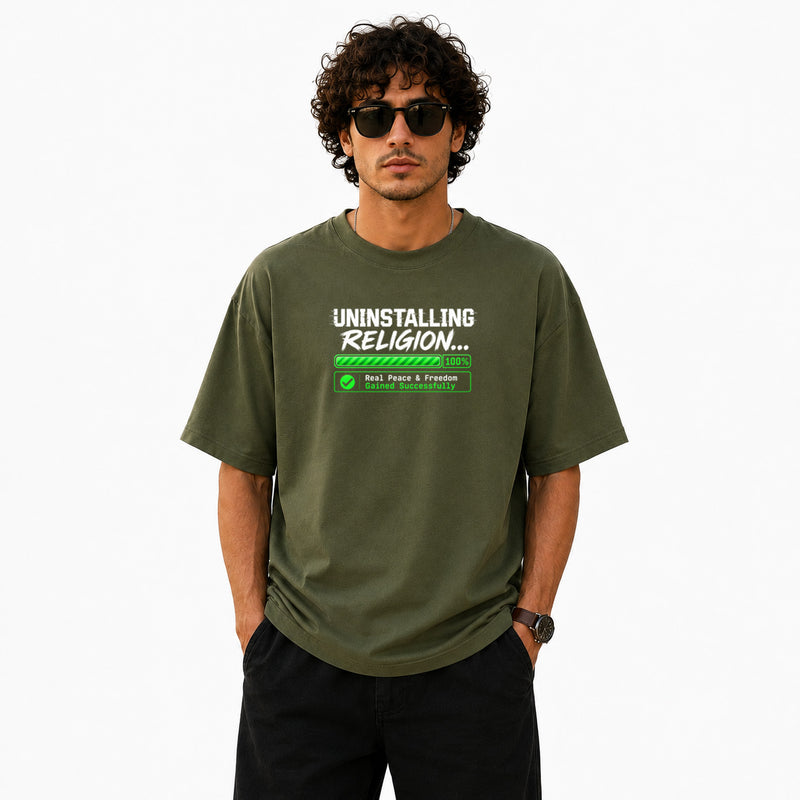 Freethinker | Arif Men's Uninstalling Religion Crew neck Oversized T-Shirt - (225 GSM heavyweight fabric)