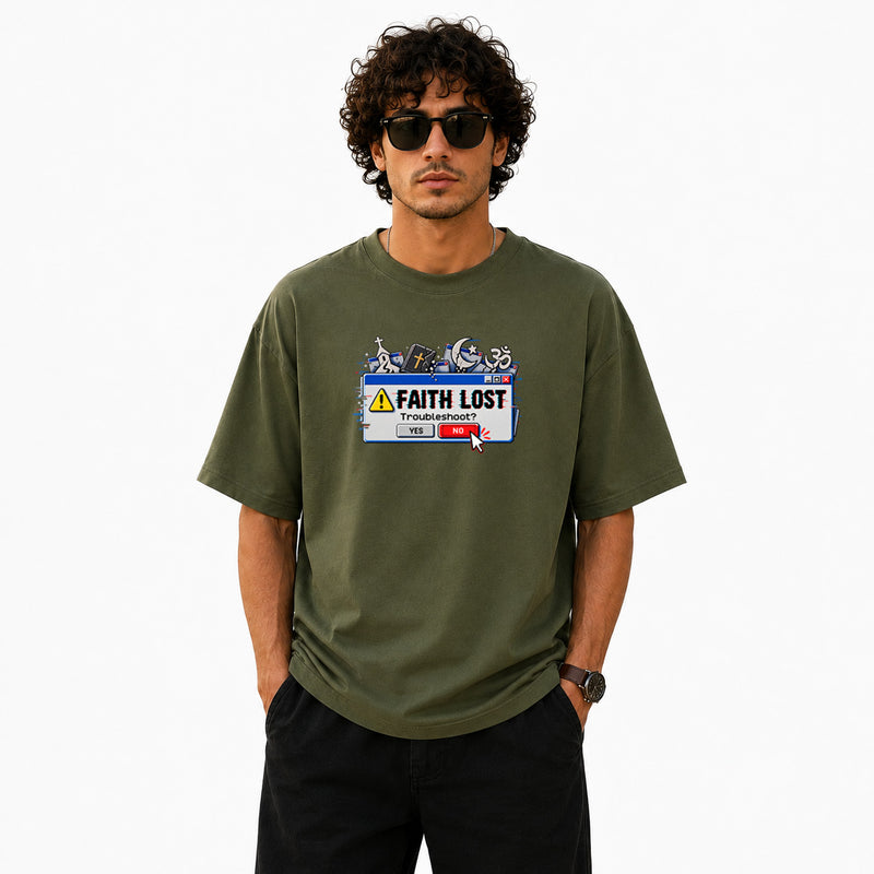 Freethinker | Arif Men's Faith Lost Crew neck Oversized T-Shirt - (225 GSM heavyweight fabric)