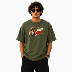 Freethinker | Arif Men's Jesus Save Us Crew neck Oversized T-Shirt - (225 GSM heavyweight fabric)