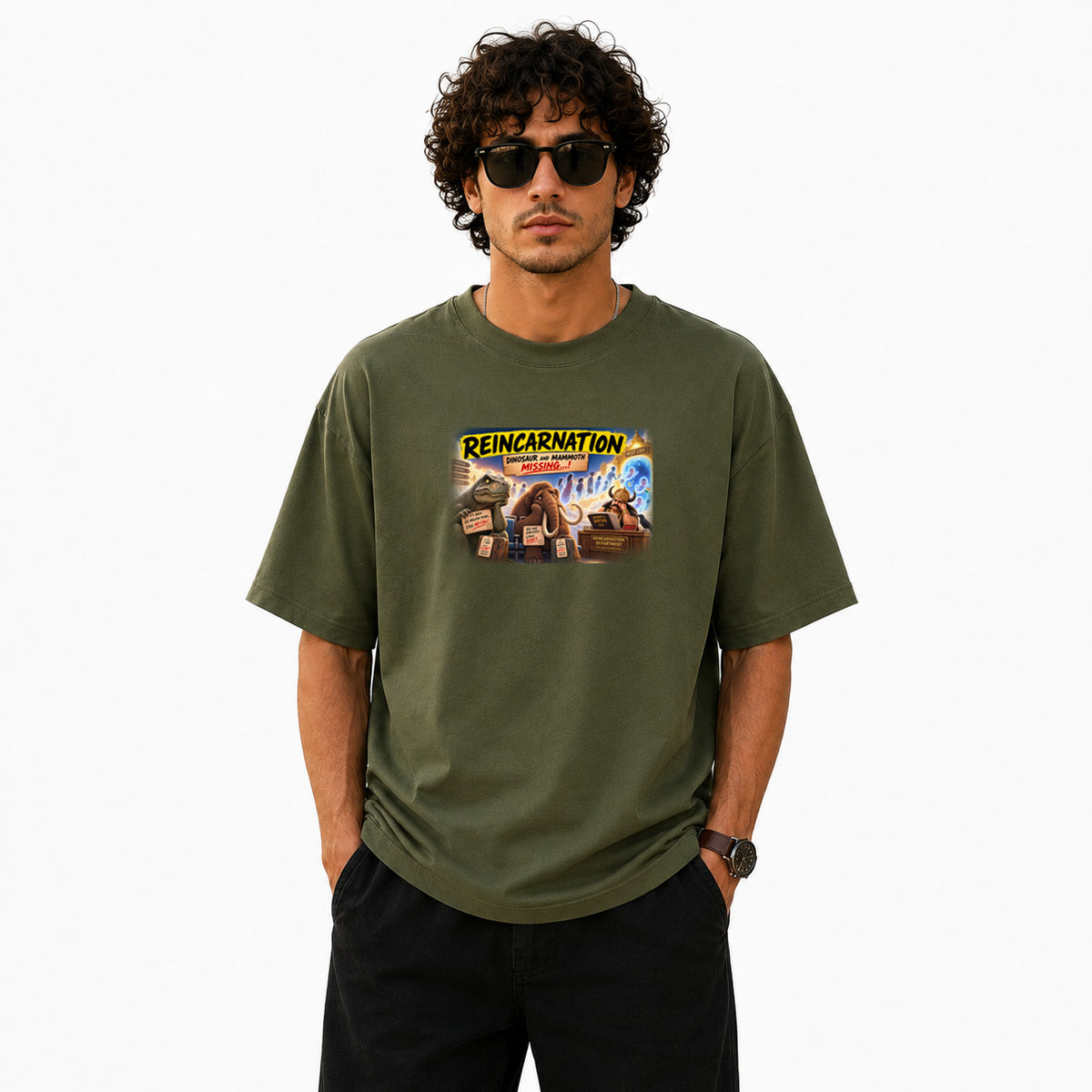 Freethinker | Arif Men's Reincarnation Crew neck Oversized T-Shirt - (225 GSM heavyweight fabric)