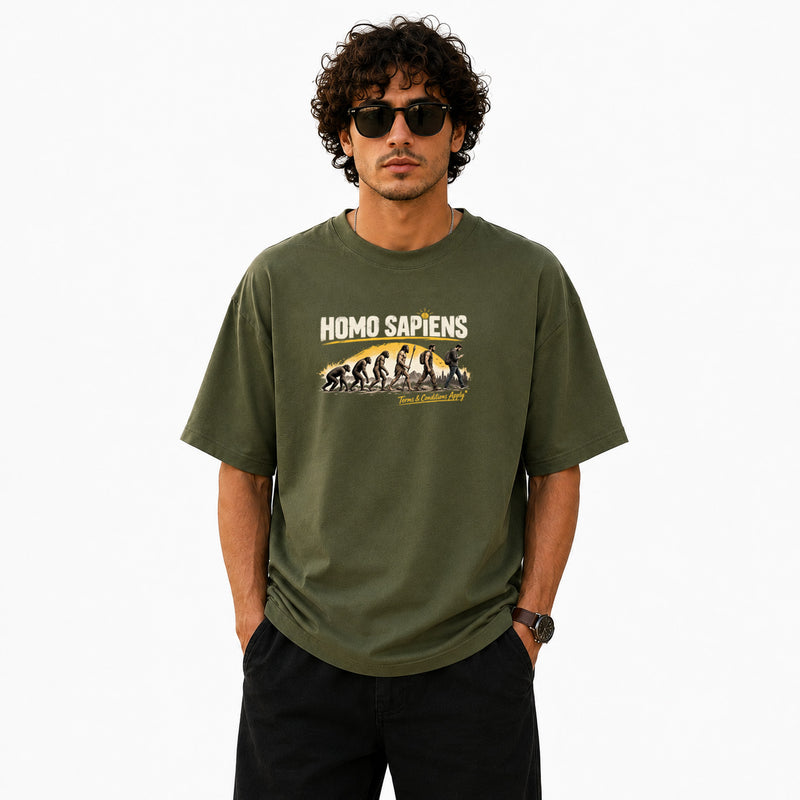 Freethinker | Arif Men's Homosapiens Crew neck Oversized T-Shirt - (225 GSM heavyweight fabric)