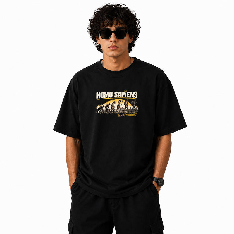 Freethinker | Arif Men's Homosapiens Crew neck Oversized T-Shirt - (225 GSM heavyweight fabric)