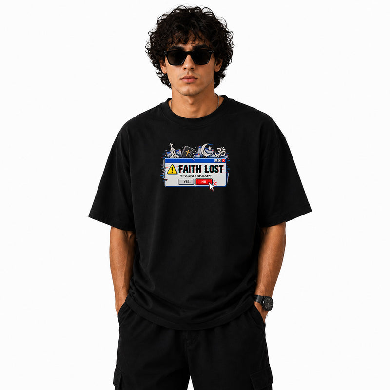 Freethinker | Arif Men's Faith Lost Crew neck Oversized T-Shirt - (225 GSM heavyweight fabric)