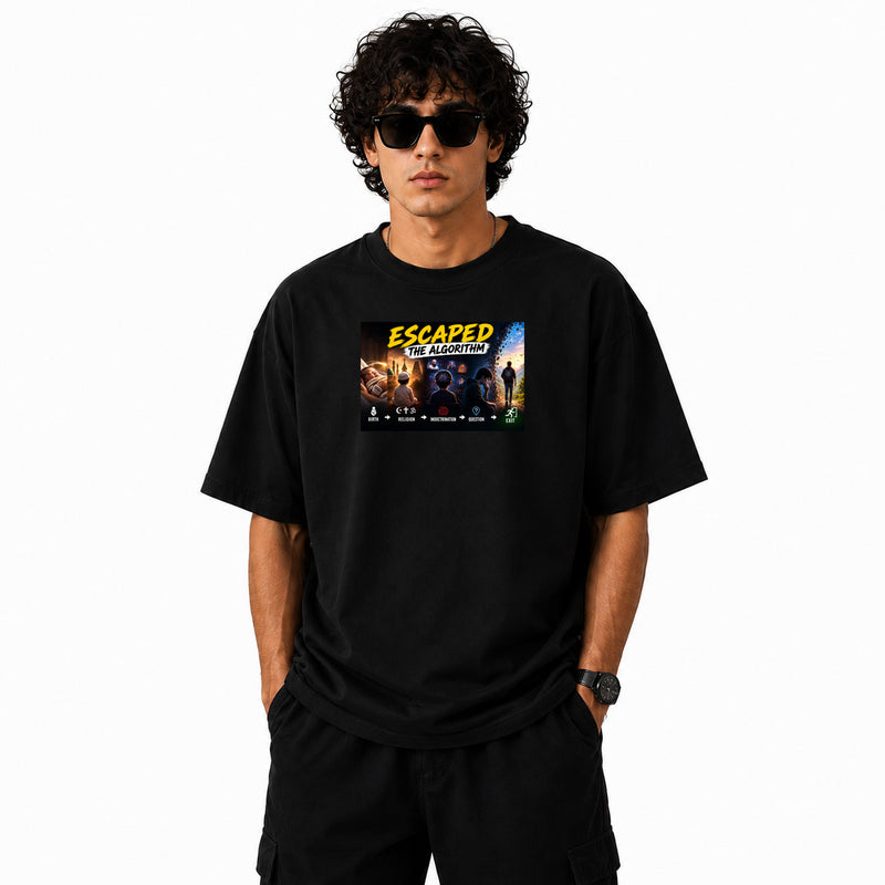 Freethinker | Arif Men's Escaped The Algorithm Crew neck Oversized T-Shirt - (225 GSM heavyweight fabric)