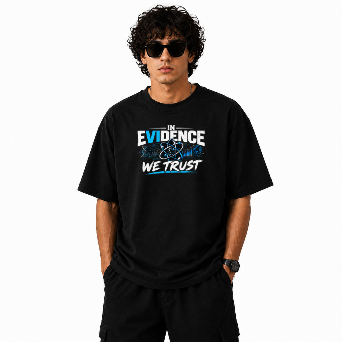 Freethinker | Arif Men's Evidence We Trust Crew neck Oversized T-Shirt - (225 GSM heavyweight fabric)