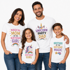 Matching Family Unicorn Birthday Round Neck T-Shirts For Dad - (170 GSM) single jersey