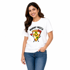 Pizza Family Matching Round Neck T-Shirt for Mom –Mommy Mozza- (170 GSM) single jersey