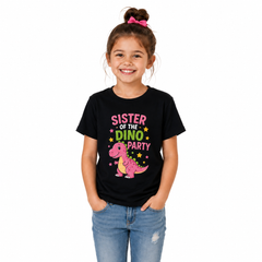 Dino Birthday Party Family Round Neck T-Shirts For Daughter - (170 GSM) single jersey