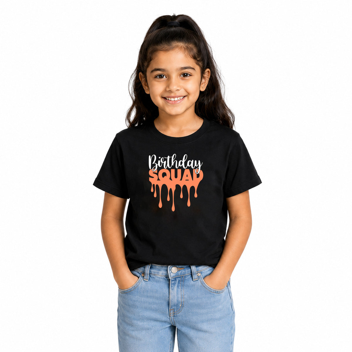 Matching Birthday Squad Family Round Neck T-Shirts For Daughter - (170 GSM) single jersey