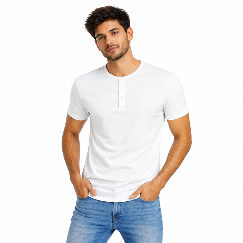 Bestypop Men's Plain Henley Neck T-shirt- 190 GSM Single jersey