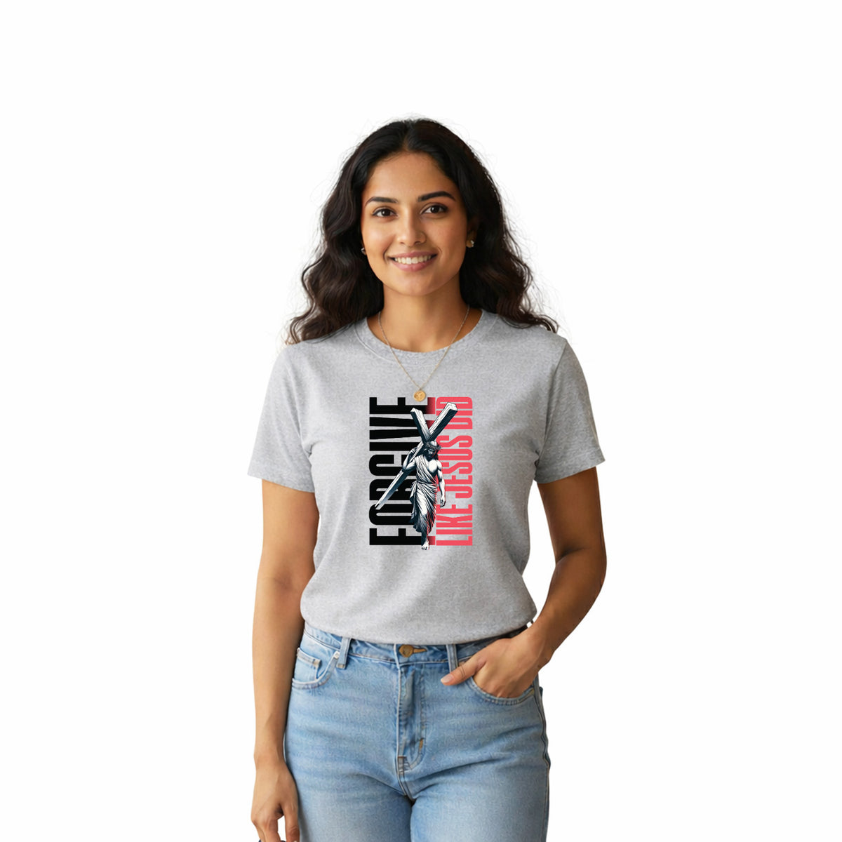 BestyPop Women’s Graphic Print Round Neck T-Shirt-Jesus(170 GSM single jersey)