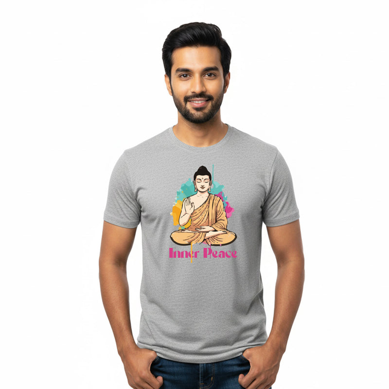 BestyPop Men’s Graphic Print Round Neck T-Shirt- Buddha (170 GSM single jersey)