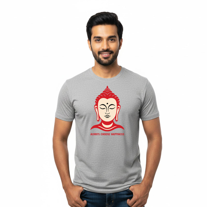 BestyPop Men’s Graphic Print Round Neck T-Shirt- Buddha (170 GSM single jersey)