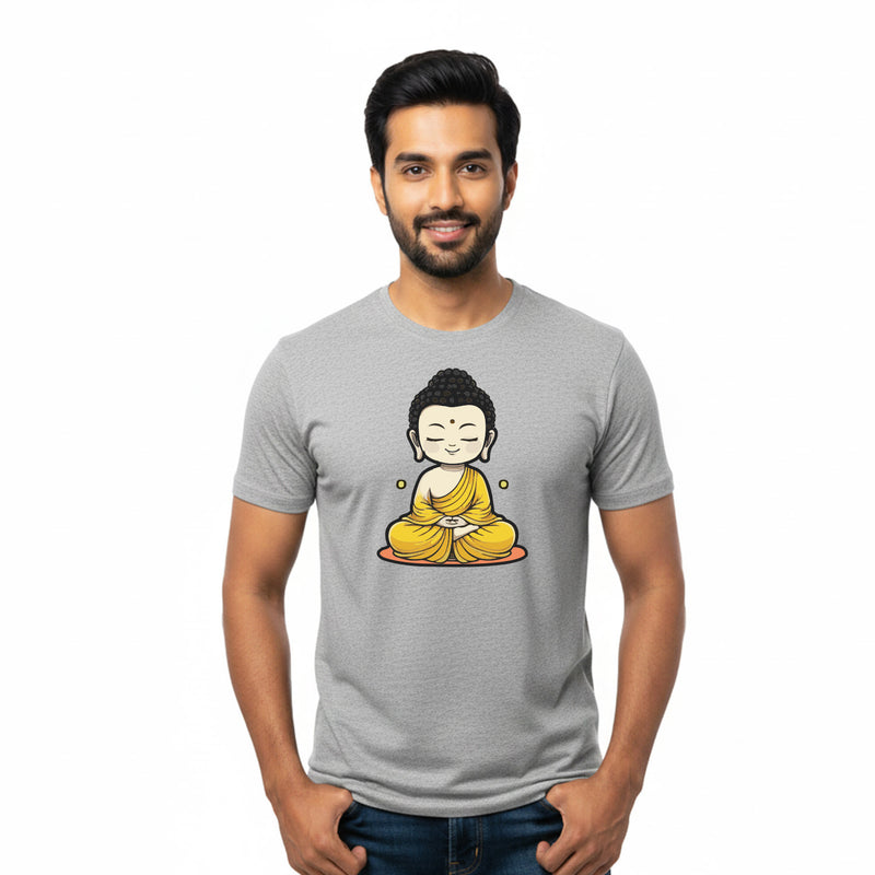 BestyPop Men’s Graphic Print Round Neck T-Shirt- Buddha (170 GSM single jersey)