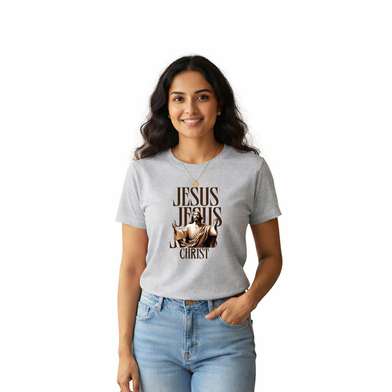 BestyPop Women’s Graphic Print Round Neck T-Shirt-Jesus(170 GSM single jersey)