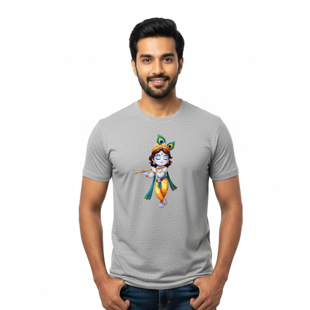 BestyPop Men’s Graphic Print Round Neck T-Shirt- Krishna (170 GSM single jersey)