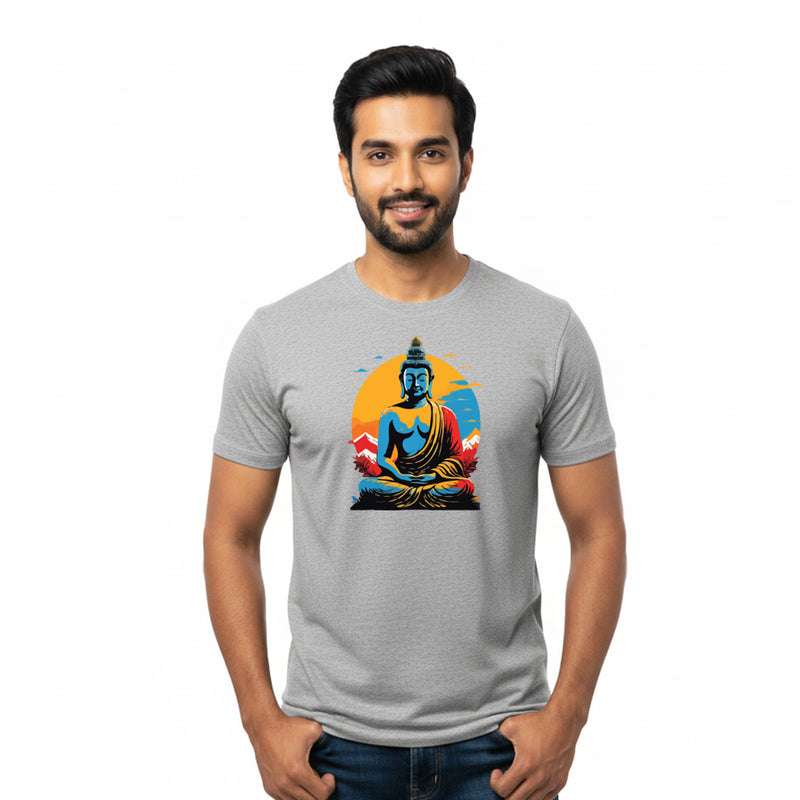 BestyPop Men’s Graphic Print Round Neck T-Shirt- Buddha (170 GSM single jersey)