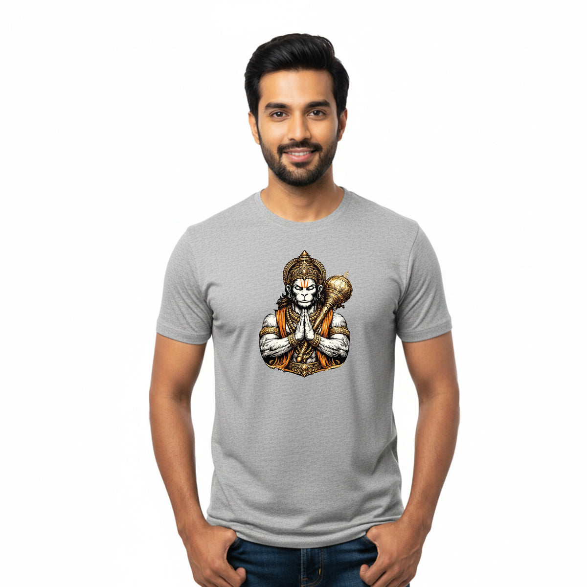 BestyPop Men’s Graphic Print Round Neck T-Shirt- Hanuman (170 GSM single jersey)