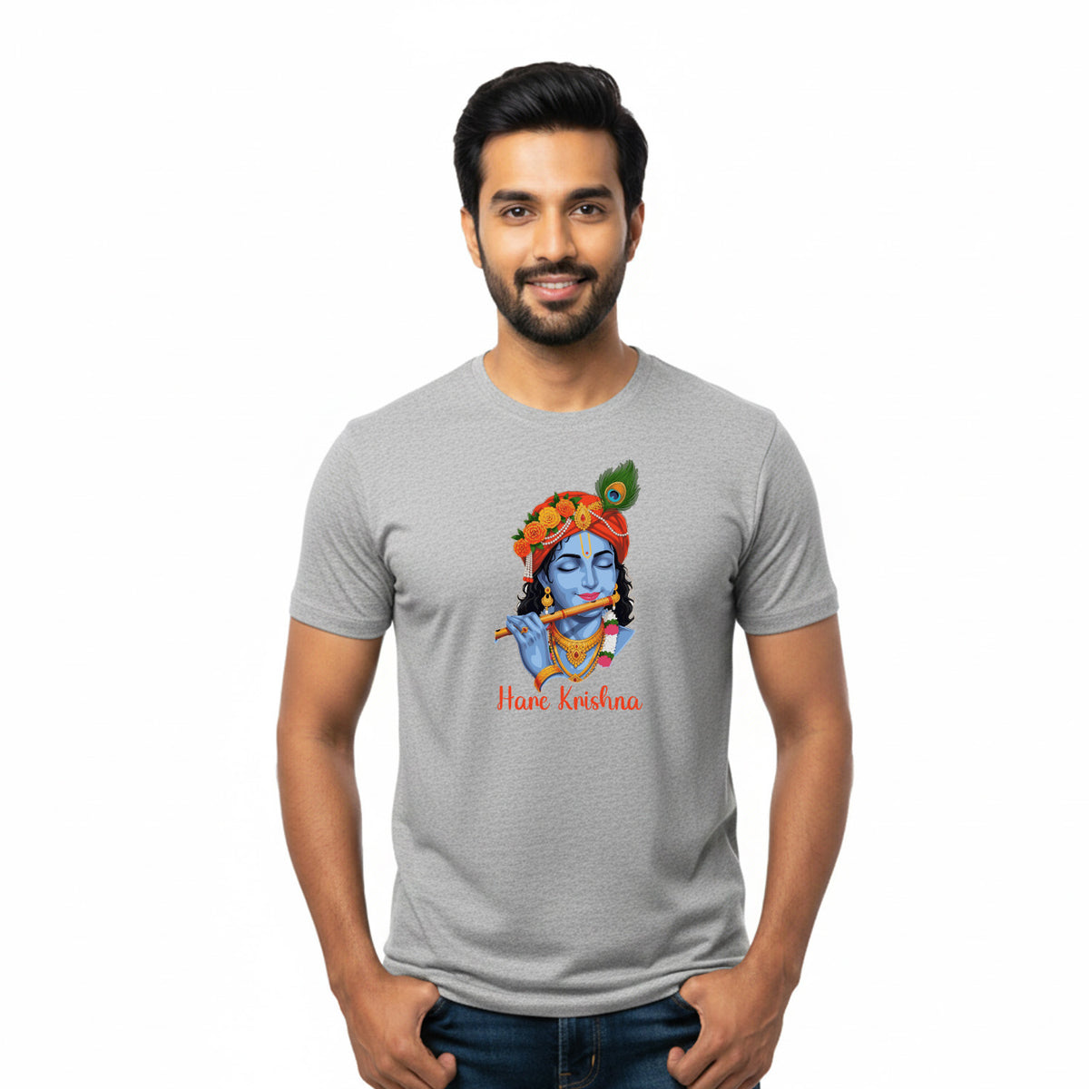 BestyPop Men’s Graphic Print Round Neck T-Shirt- Krishna (170 GSM single jersey)