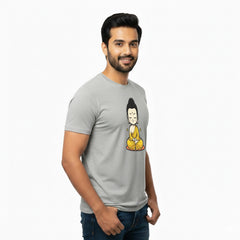 BestyPop Men’s Graphic Print Round Neck T-Shirt- Buddha (170 GSM single jersey)