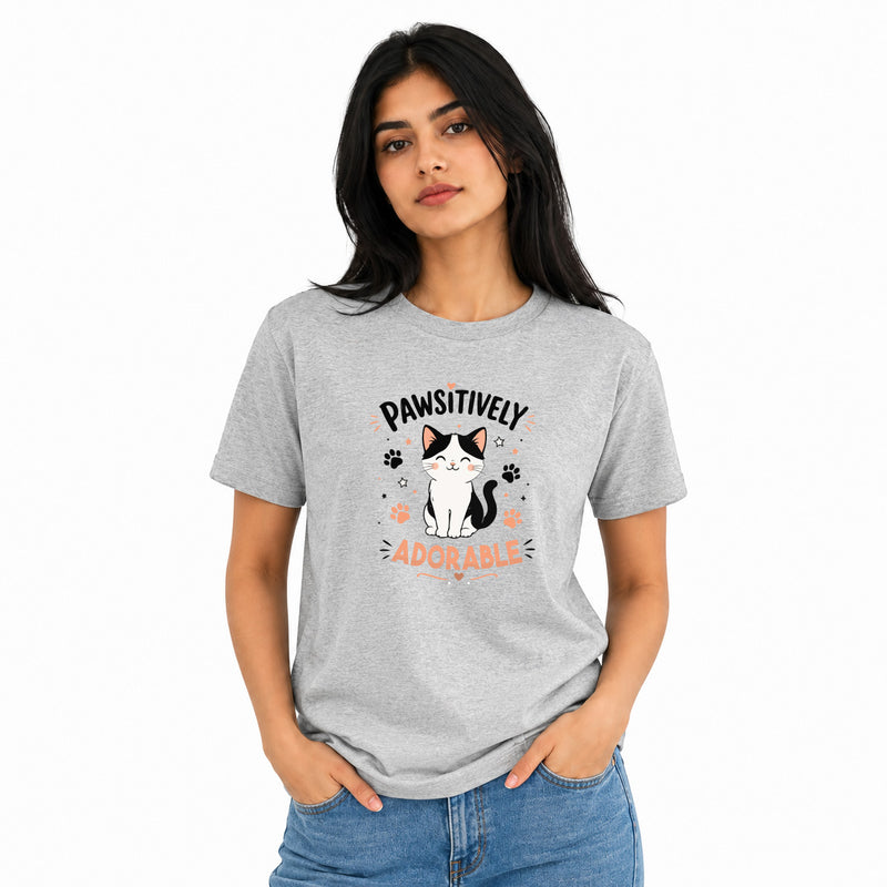 Cat Lover's Round Neck T-Shirts For Women - Pawsitively - (170 GSM) single jersey