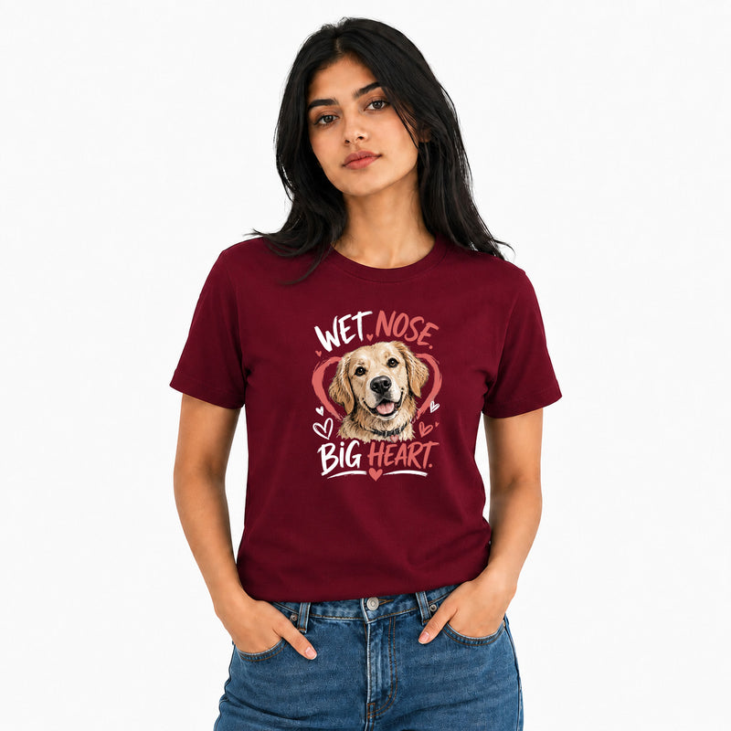 Dog Lover's Round Neck T-Shirts For Women - Big Heart - (170 GSM) single jersey