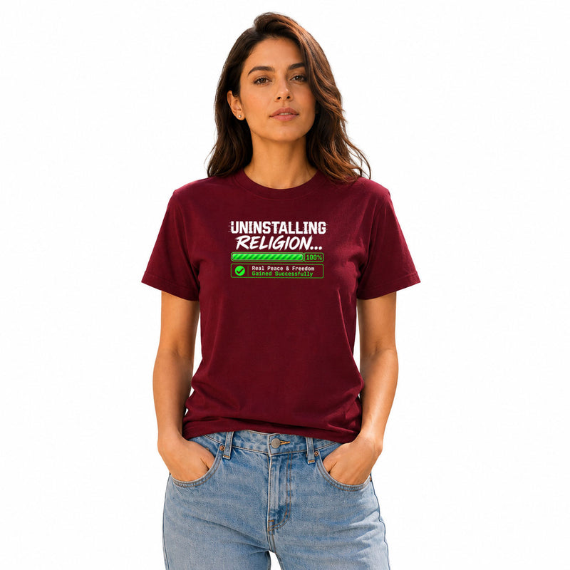 Freethinker | Arif Women's Uninstalling Religion Crew Neck T-Shirt - (170 GSM single jersey)