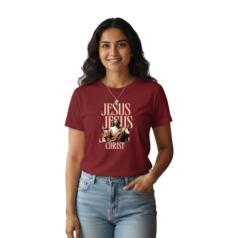 BestyPop Women’s Graphic Print Round Neck T-Shirt-Jesus(170 GSM single jersey)