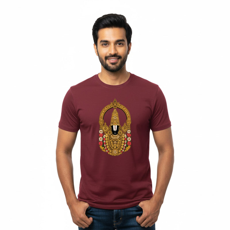 BestyPop Men’s Graphic Print Round Neck T-Shirt-Tirupathi Balaji (170 GSM single jersey)
