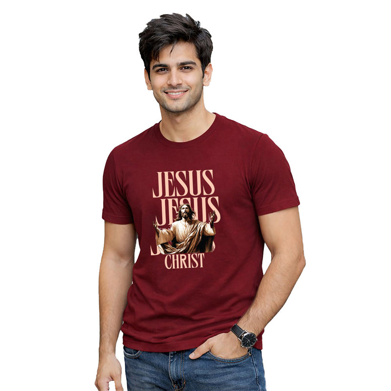 BestyPop Men’s Graphic Print Round Neck T-Shirt-Jesus(170 GSM single jersey)