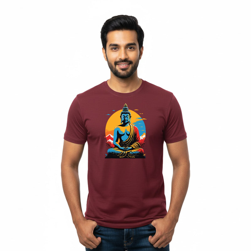 BestyPop Men’s Graphic Print Round Neck T-Shirt- Buddha (170 GSM single jersey)