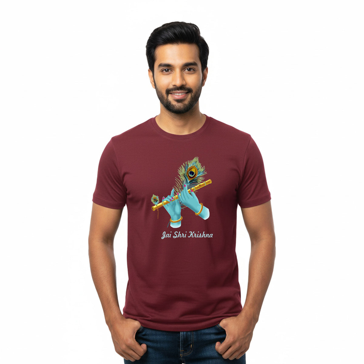 BestyPop Men’s Graphic Print Round Neck T-Shirt- Krishna (170 GSM single jersey)
