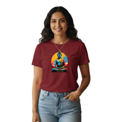BestyPop Women’s Graphic Print Round Neck T-Shirt- Buddha (170 GSM single jersey)