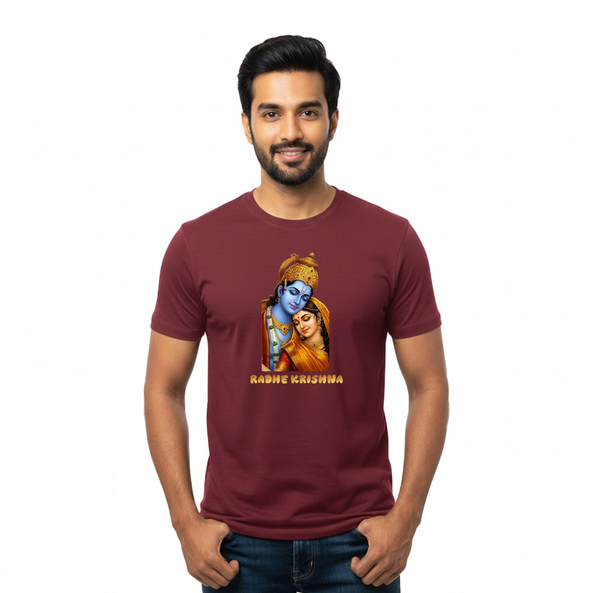 BestyPop Men’s Graphic Print Round Neck T-Shirt- Krishna (170 GSM single jersey)