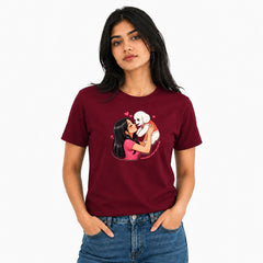 Dog Lover's Round Neck T-Shirts For Women - Paws Love - (170 GSM) single jersey