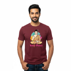 BestyPop Men’s Graphic Print Round Neck T-Shirt- Buddha (170 GSM single jersey)