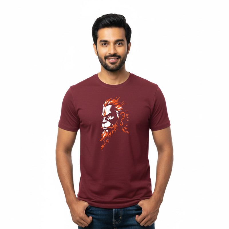 BestyPop Men’s Graphic Print Round Neck T-Shirt- Hanuman (170 GSM single jersey)