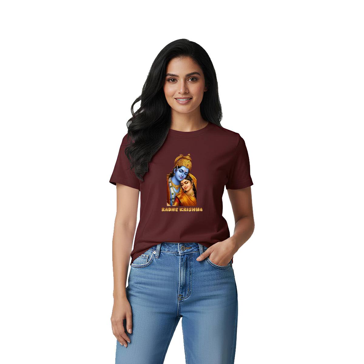 BestyPop Women’s Graphic Print Round Neck T-Shirt- Krishna (170 GSM single jersey)