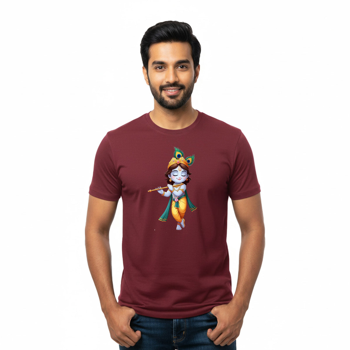 BestyPop Men’s Graphic Print Round Neck T-Shirt- Krishna (170 GSM single jersey)