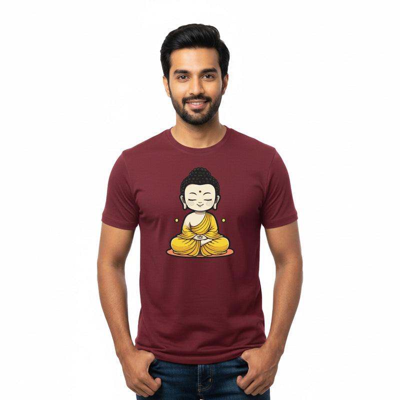 BestyPop Men’s Graphic Print Round Neck T-Shirt- Buddha (170 GSM single jersey)