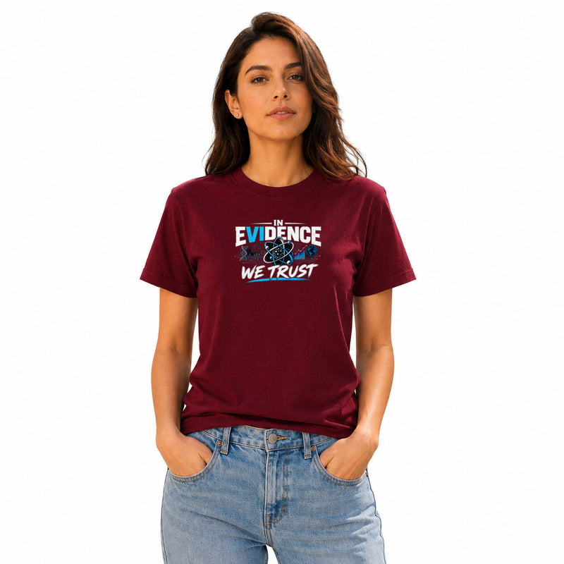Freethinker | Arif Women's Evidence We Trust Crew Neck T-Shirt - (170 GSM single jersey)