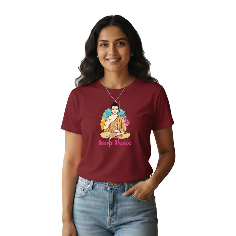 BestyPop Women’s Graphic Print Round Neck T-Shirt- Buddha (170 GSM single jersey)