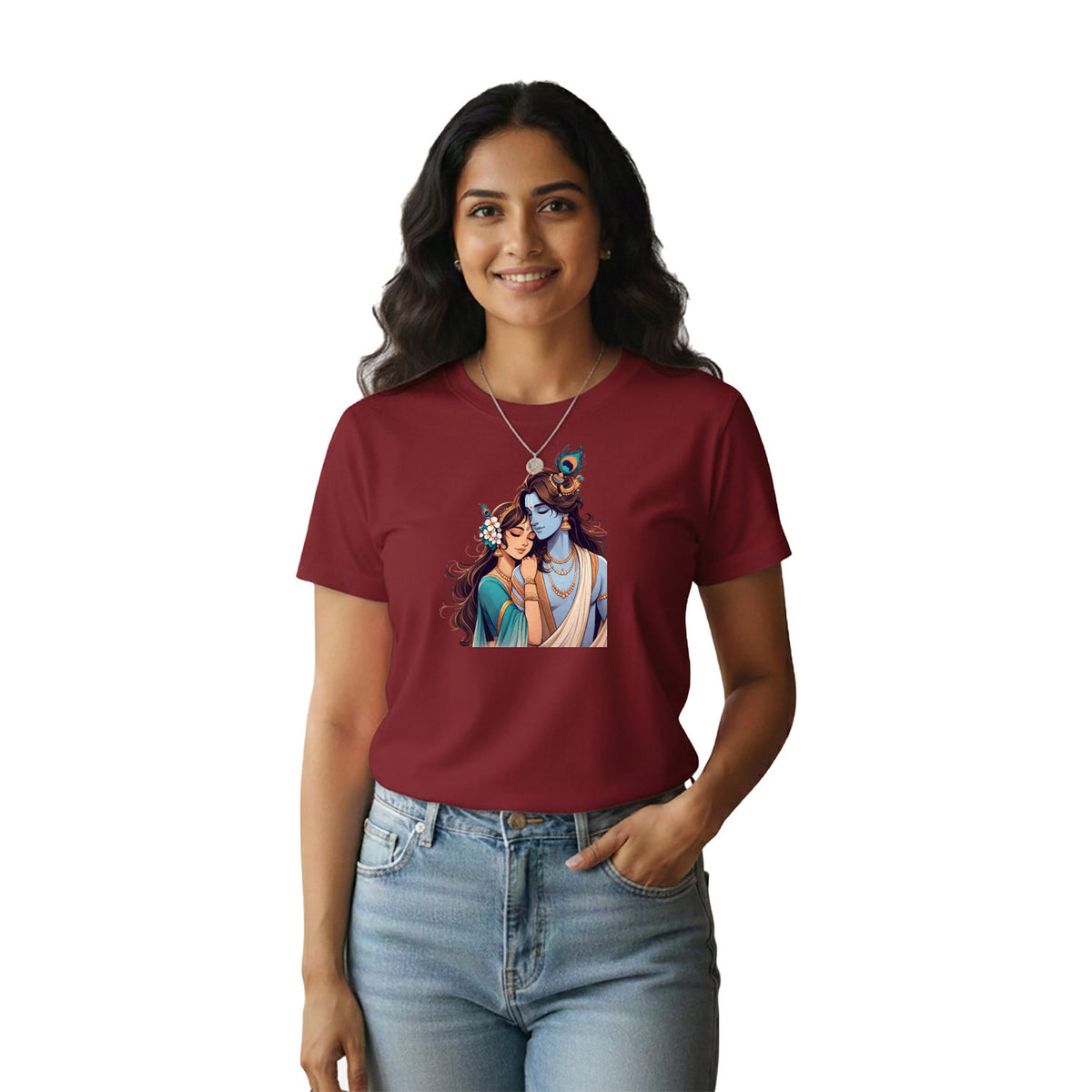 BestyPop Women’s Graphic Print Round Neck T-Shirt- Krishna (170 GSM single jersey