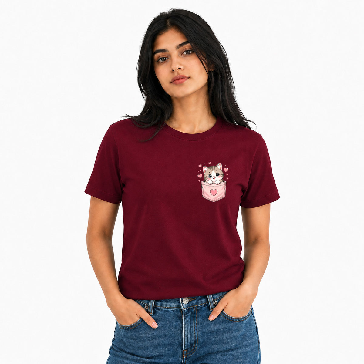 Cat Lover's Round Neck T-Shirts For Women - Meow - (170 GSM) single jersey